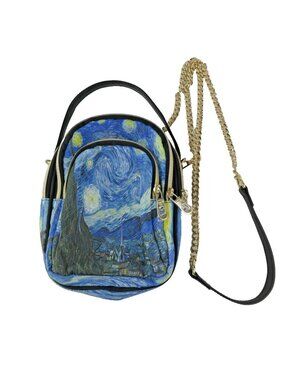 Van Gogh Starry Night Mini Crossbody Purse Chain 3 Compartment Shoulder Bag NWOT